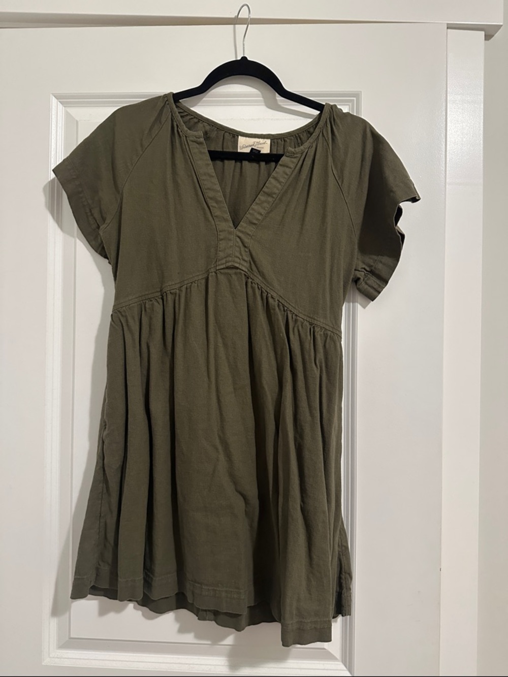 Olive Short-Sleeve V-Neck Babydoll Dress